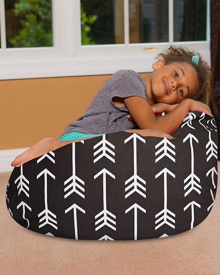 Posh Creations Bean Bag Chair for Kids, Teens, and Adults Includes Removable and Machine Washable Cover, Canvas White Arrows on Gray, 27in - Medium - LeafyLoom