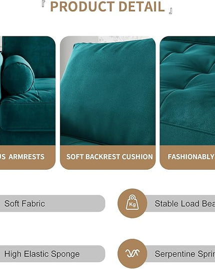 Velvet Furniture for Small Spaces, Mid-Century Modern Loveseats for Living Room, Love Seat Couch Sofas, 70 Inches, Teal Blue - LeafyLoom
