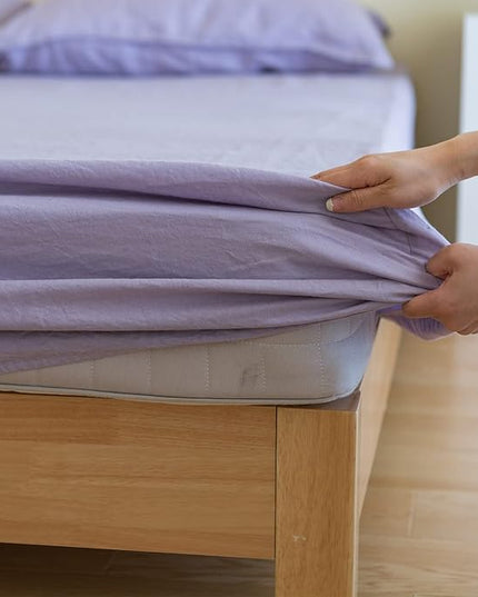 Simple&Opulence 100% Linen Sheet Set Solid Color-4 Pcs Washed French Linen Bed Sheets-Breathable Bedding Set-1 Flat Sheet,1 Fitted Sheet,2 Pillowcases (Queen,Lilac) - LeafyLoom