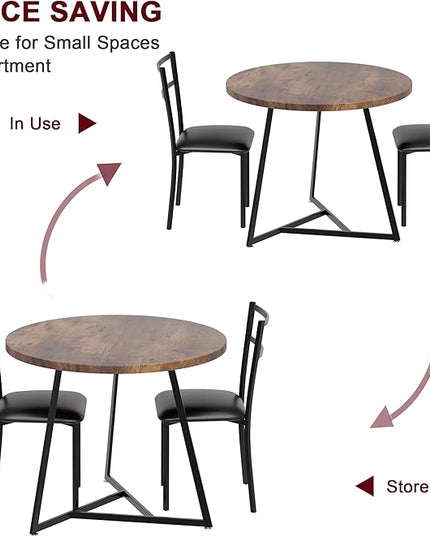 GAOMON Dining Table Set for 2, Kitchen Table and Chairs for 2 with Upholstered Chairs, 3 Piece Dining Room Table Set, Round Kitchen Table Set for Small Space, Apartment, Studio, Rustic Brown - LeafyLoom