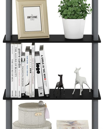 Furinno (99557BK/GY) Turn-N-Tube 4-Tier Multipurpose Shelf Display Rack - Black/Grey - LeafyLoom