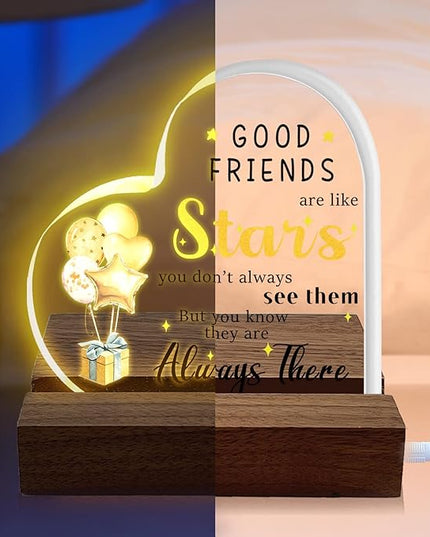 Birthday Gifts for Women Good Friends are Like Stars Night Lights Gold Acrylic Christmas Gift for Sister Friendship Gifts USB Night Lamp Keepsake Home Decoration 3.7" - LeafyLoom