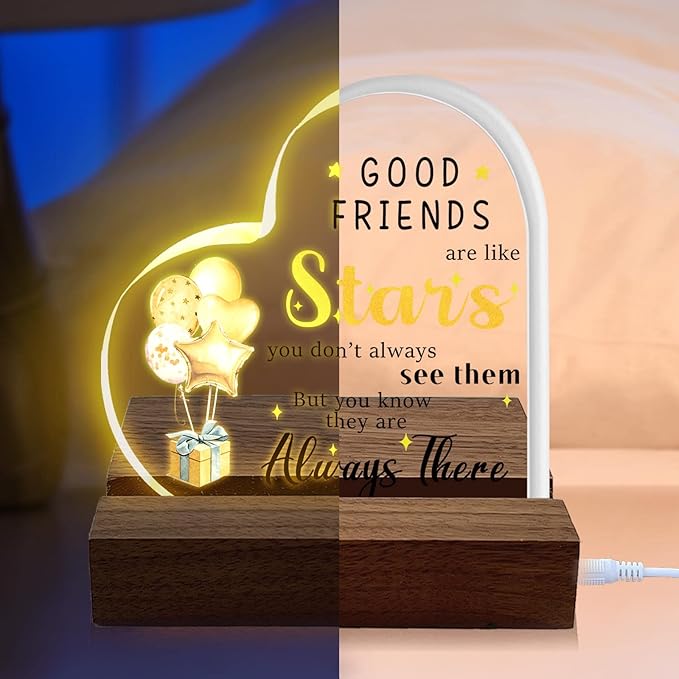 Birthday Gifts for Women Good Friends are Like Stars Night Lights Gold Acrylic Christmas Gift for Sister Friendship Gifts USB Night Lamp Keepsake Home Decoration 3.7" - LeafyLoom