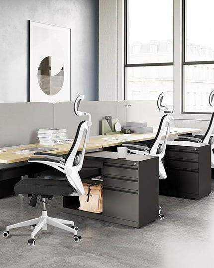Office Chair 350LBS Capacity,Ergonomic Comfy Home Desk Chair,High Back Gaming Chair with Wheels, Mesh Computer Chair,Lumbar Support, Adjustable Headrest,Flip-up Armrest - LeafyLoom