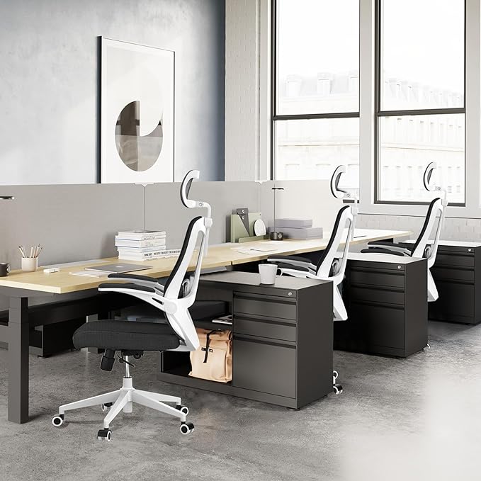 Office Chair 350LBS Capacity,Ergonomic Comfy Home Desk Chair,High Back Gaming Chair with Wheels, Mesh Computer Chair,Lumbar Support, Adjustable Headrest,Flip-up Armrest - LeafyLoom