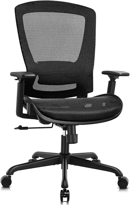 Mesh Office Chair,Ergonomic Computer Desk Chair,Sturdy Task Chair- Adjustable Lumbar Support & Armrests,Tilt Function,Comfort Wide Seat,Swivel Home Office Chair (Black) - LeafyLoom