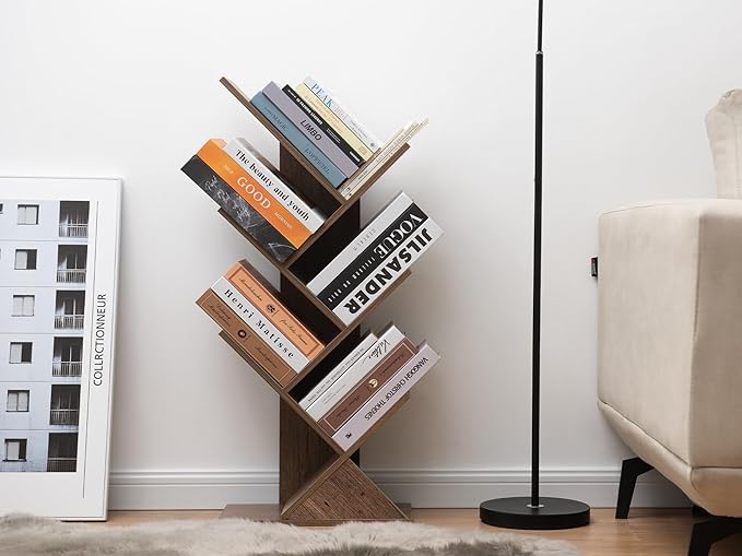 Labcosi 5 Tier Tree Bookshelf, Floor Standing Wood Tree Bookcase, Book Storage Rack for Books/CDs, Book Organizer Shelves for Home Office, Bedroom, Living Room - LeafyLoom