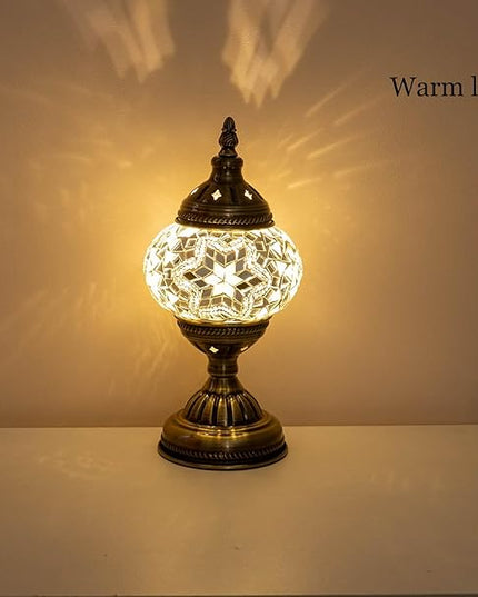 Turkish Mosaic Lamp Bohemian Tiffany Style Stained Glass Bedside Lamp for Bedroom (White) - LeafyLoom
