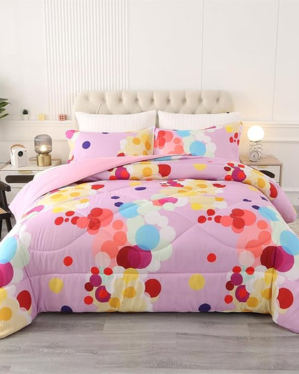 ENCOFT Pink Comforter Set Queen for Girls and Boys, Premium 3 Piece Colorful Bubbles Bedding Set Color, Comfortable and Breathable for Teens and Adults, 1 Comforter and 2 Pillowcases - LeafyLoom