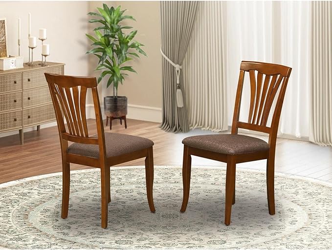 East West Furniture Avon Dining Linen Fabric Upholstered Solid Wood Chairs, Set of 2, Saddle Brown - LeafyLoom