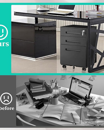 3-Drawer Mobile File Cabinets Rolling Metal Filing Cabinet for Legal & Letter File Anti-tilt Design with Lock Under Desk Office Drawers Fully Assembled Except Casters Black(Style 3) - LeafyLoom