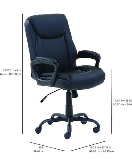 Amazon Basics Classic Puresoft PU Padded Mid-Back Office Computer Desk Chair with Armrest, 26"D x 23.75"W x 42"H, Black - LeafyLoom
