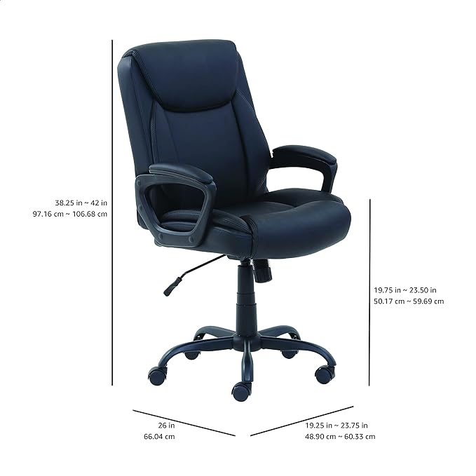 Amazon Basics Classic Puresoft PU Padded Mid-Back Office Computer Desk Chair with Armrest, 26"D x 23.75"W x 42"H, Black - LeafyLoom