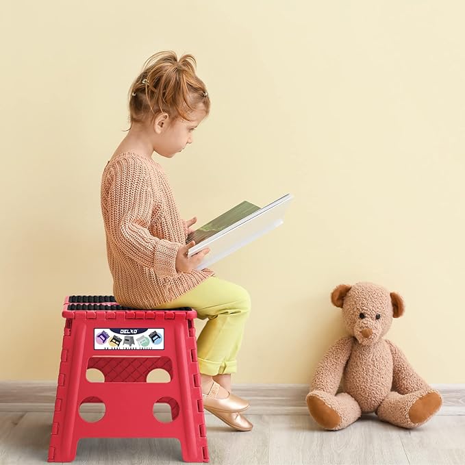 Delxo Folding Step Stool,Non-Slip Stool 13 inch Height Premium Heavy Duty Foldable Stool for Kids and Adults,Kitchen Garden Bathroom Stepping Stool 1 Pack in Red,2021 Upgrade Dotted Texture - LeafyLoom