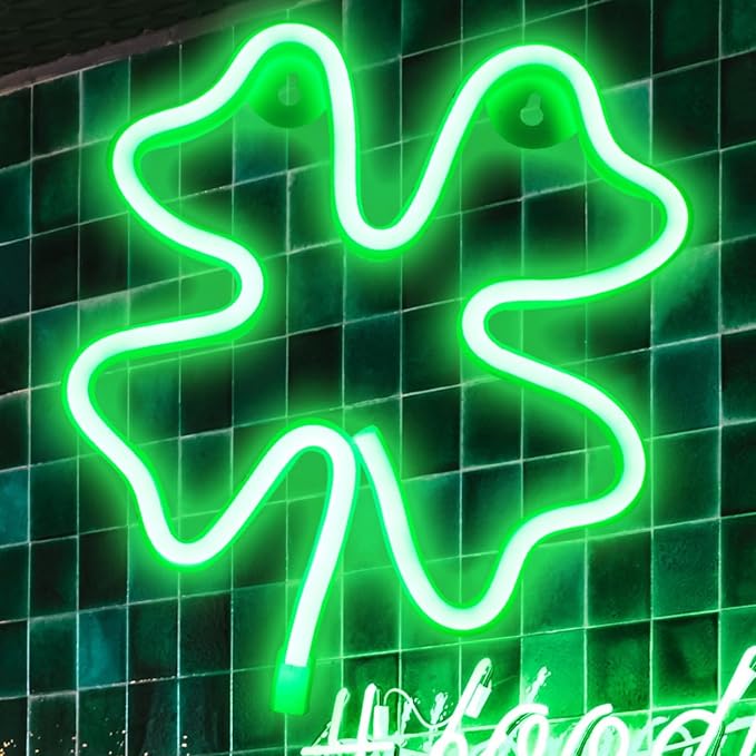 Neon Signs Shamrocks Shaped St. Patrick's Day decorations, Green LED Clover Neon Lights for Wall Decor Battery/USB Operated Night Lights Bar Lamp for Home, Christmas, Halloween, Bedroom Decor - LeafyLoom