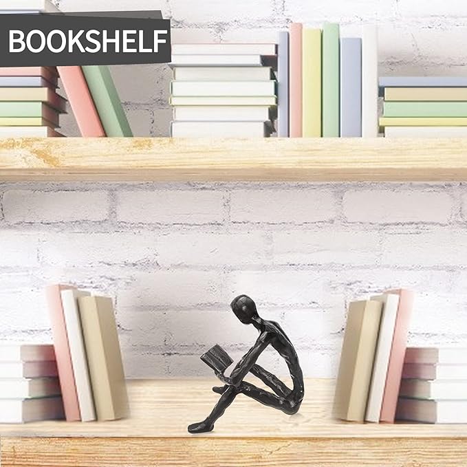 Jalunth Bookshelf Bookcase Aesthetic Decoration Art Sculptures Home Decor Book Shelf Case Modern Accents Figurine Reading Metal Decorative Ideas Objects Accessories Library Office Steel Statue Gifts - LeafyLoom