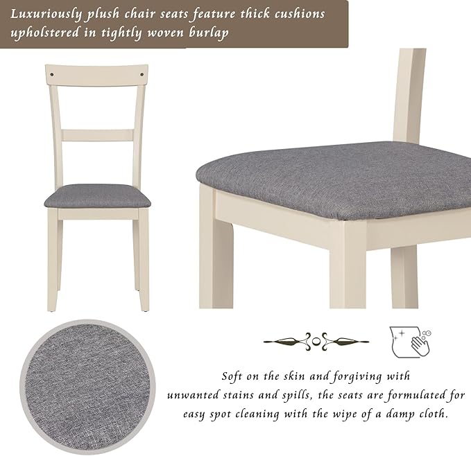 NicBex Small Dining Table Set for 4 Breakfast Nook Table Set 5 Piece Dining Table Set Industrial Wooden Kitchen Table and 4 Chairs for Dining Room, Living Room, Brown + Cottage White - LeafyLoom