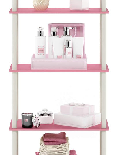 Furinno Turn-N-Tube Multipurpose Shelf / Display Rack / Storage Shelf / Bookshelf, 5-Tier Round Tube, Pink/White - LeafyLoom