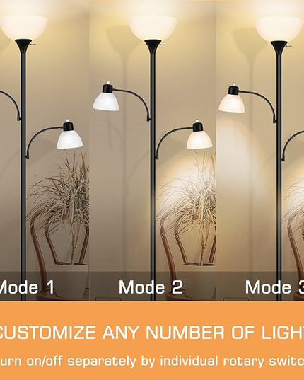 Luvkczc Floor Lamps for Living Room,Torchiere Floor Lamp with 8W Adjustable Reading Lights, Industrial Tall Lamps for Living Room, Bedroom, Office, 3 Bulbs Included - LeafyLoom