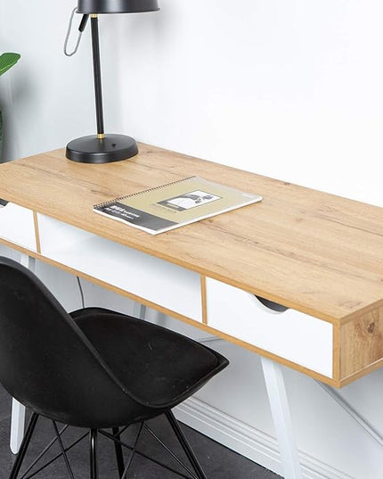 Need Computer Desk with Storage Desk Drawer Dressing Table,Writing Table Modern Desk with 2 Drawers, Makeup Vanity Table GCBG1019-ND, Oak - LeafyLoom