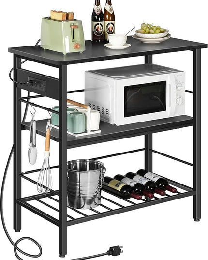 HOOBRO Kitchen Island with Storage, Kitchen Island Table with Power Outlet, 3 Tier Coffee Station and Microwave Stand, for Home, Kitchen and Dining Room, Black BB021ZD01 - LeafyLoom