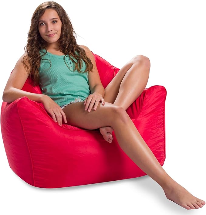 Posh Creations Structured Comfy Seat for Playrooms and Bedrooms, Large Bean Bag Chair, Malibu Lounge, Red - LeafyLoom