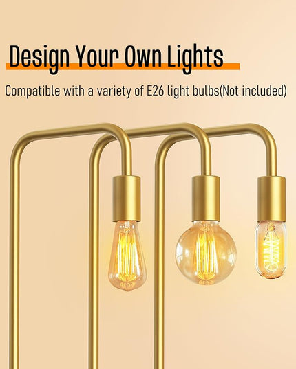 QiMH Industrial Floor Lamp for Living Room, Farmhouse Metal Standing Lamp, Modern Tall Lamp for Bedroom Office Minimalist Floor Lamps Home Decor(E26 Socket, Foot Switch), Brass Gold - LeafyLoom