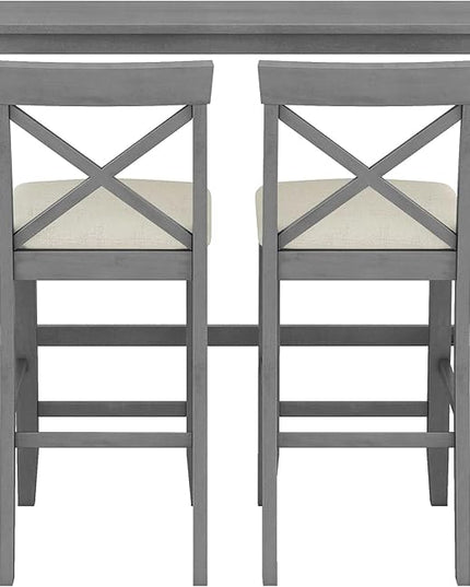 Farmhouse Style Rectangular Breakfast Nook with 2 Chairs, Solid Wood Multifunctional Bar Room, Kitchen, Small Place, 3 Piece Dining Table Set, Gray 6 - LeafyLoom