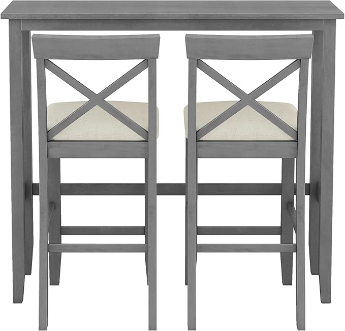 Farmhouse Style Rectangular Breakfast Nook with 2 Chairs, Solid Wood Multifunctional Bar Room, Kitchen, Small Place, 3 Piece Dining Table Set, Gray 6 - LeafyLoom