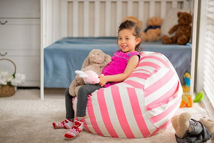 Wekapo Stuffed Animal Storage Bean Bag Chair Cover for Kids | Stuffable Zipper Beanbag for Organizing Children Plush Toys Large Premium Cotton Canvas (Pink, X-Large) - LeafyLoom