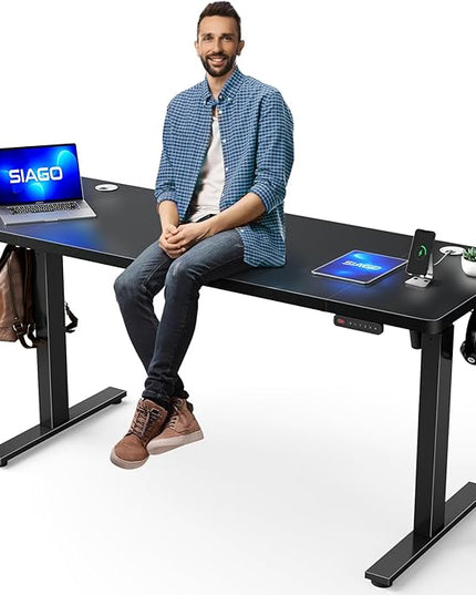 Electric Standing Desk Adjustable - 63 x 24 Inch Sit Stand up Desk with Cable Management - 3 Memory Preset Adjustable Height Desk Computer Home Office Desk - LeafyLoom