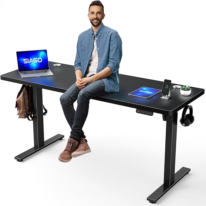 Electric Standing Desk Adjustable - 63 x 24 Inch Sit Stand up Desk with Cable Management - 3 Memory Preset Adjustable Height Desk Computer Home Office Desk - LeafyLoom