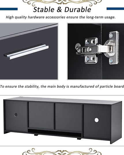 Merax Modern LED TV Stand with 2 Tempered Glass Shelves, High Gloss Entertainment Center for Televisions Up to 70”, Elegant Storage Cabinet with Color Changing Lights for Living Room, Black - LeafyLoom