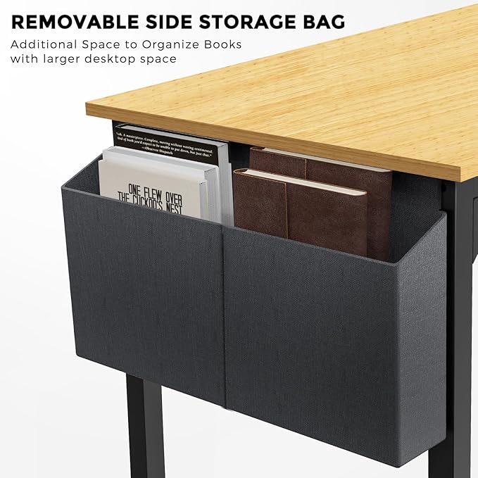 JHK Computer Small Desk Office 32 Inch Writing Work Kids Study Simple Wooden Table for Home Bedroom Modern Style with Headphone Hooks & Storage Bag, Nature - LeafyLoom