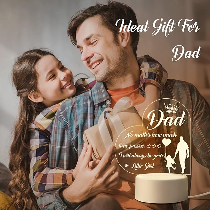 BeneCharm Fathers Day Night Light Gifts for Dad from Daughter and Son, Gifts for Dads Who Have Everything, Dad Birthday Gifts, Best Dad Ever Gifts- Engraved Night Light with Base - LeafyLoom
