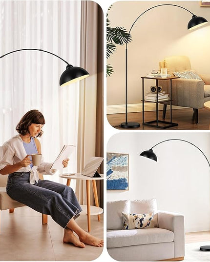 Arc Floor Lamp for Living Room with Remote, 78” Black Standing Lamp with LED Bulb, Stepless Dimmable Color Temperature & Brightness Corner Lamp, Modern Over Couch Tall Reading Light for Bedroom Office - LeafyLoom