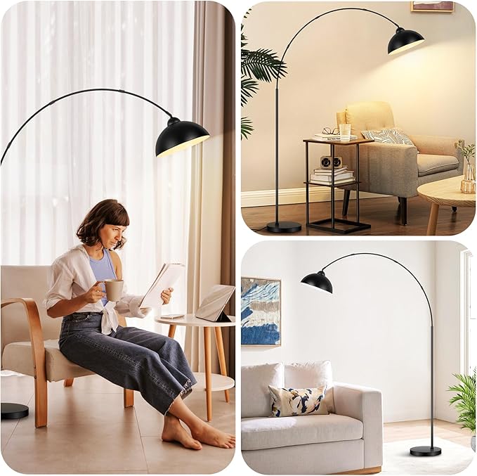 Arc Floor Lamp for Living Room with Remote, 78” Black Standing Lamp with LED Bulb, Stepless Dimmable Color Temperature & Brightness Corner Lamp, Modern Over Couch Tall Reading Light for Bedroom Office - LeafyLoom
