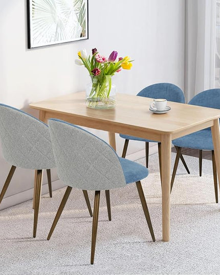 FurnitureR Upholstered Fabric Dining Chair Mid Back Armless with Wood Legs for Home Kitchen Bedroom Living Room, Set of 2, Blue/Grey - LeafyLoom