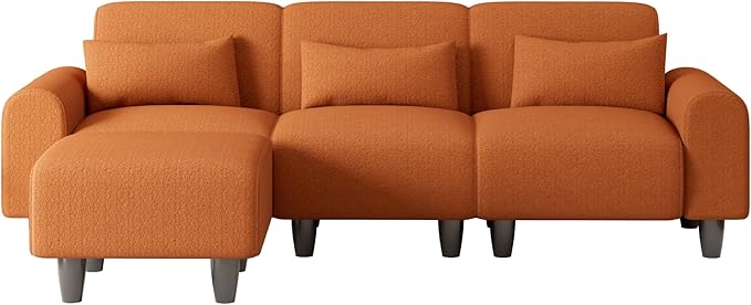 NicBex Sectional Couch Sofa with Lounge Chair Polyester Modern L Shaped Cloud Couch for Living Room Furniture Sets with Waist Pillows, Modular Sofa for Living Room, Bedroom, Apartment, 84.6"L, Orange - LeafyLoom