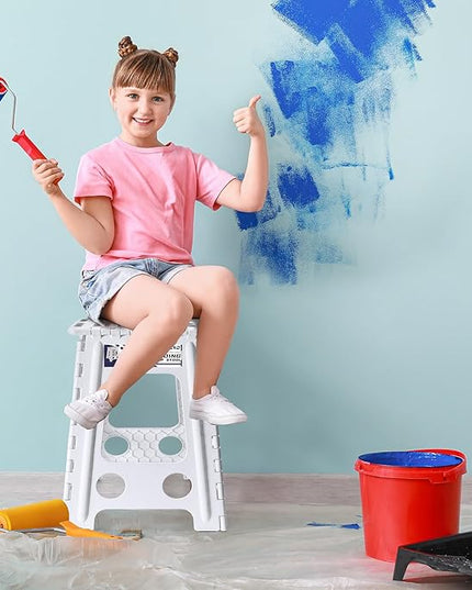 Delxo 17.5 Inch Folding Step Stool, Heavy Duty Foldable Stool for Adults,Premium Portable Collapsible Plastic Step Stool,Non Slip Folding Stools for Kitchen Bathroom Bedroom Up to 400LBS,(White 1PC) - LeafyLoom