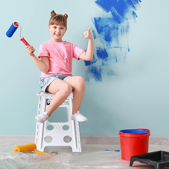 Delxo 17.5 Inch Folding Step Stool, Heavy Duty Foldable Stool for Adults,Premium Portable Collapsible Plastic Step Stool,Non Slip Folding Stools for Kitchen Bathroom Bedroom Up to 400LBS,(White 1PC) - LeafyLoom