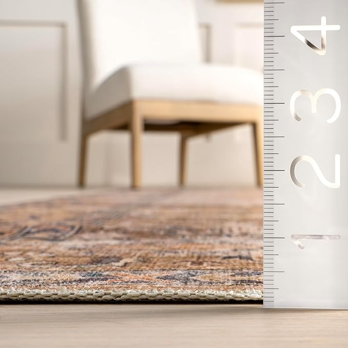 nuLOOM Gwyn Distressed Machine Washable Ultra Thin Area Rug, 5' x 8', Beige - LeafyLoom