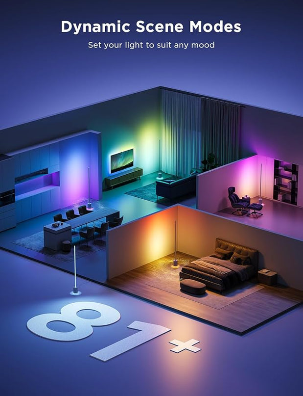 Govee Floor Lamp Pro, RGBIC LED Lamp with Bluetooth Speaker and White Noise, 2100 Lumens Standing Lamp, Works with Alexa, 16 Million Colors, Music Sync, Floor Lamp for Bedroom, Living Room, Gray - LeafyLoom
