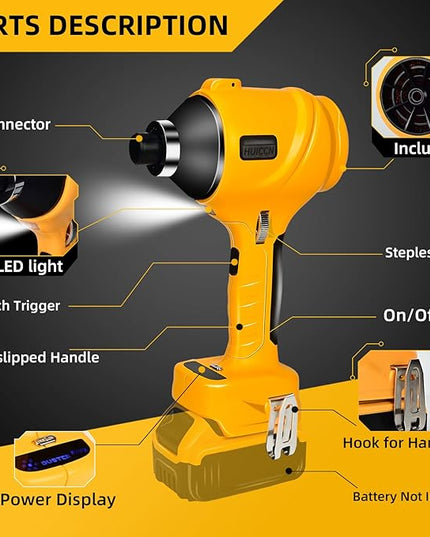 Cordless Dust Blower for Dewalt 20V Battery, Brushless Handheld Leaf Blower Compressed Air Duster 447 MPH for Garages Workshop Sawmill Room Home Cleaning(Battery Not Included) - LeafyLoom