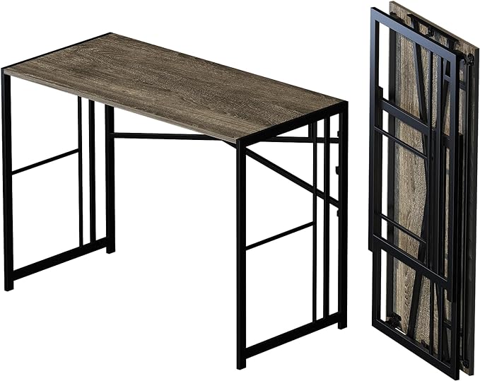 40 inch Folding Desk, Writing Gaming Computer Camping Desk, No Assembly Required Home Office Table, Black Oak - LeafyLoom