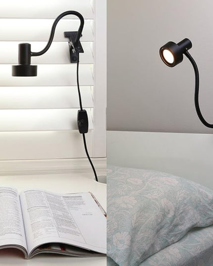 O’Bright LED Clip on Light for Bed Headboard/Desk, Dimmable LED Desk Lamp with Metal Clamp, 5W LED, Flexible Gooseneck, Adjustable Brightness for Eye-Care Reading, Vintage Design (Aluminum) - LeafyLoom