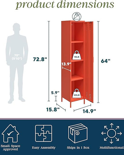 Novogratz Cache Single Metal Locker Storage, Orange Cabinet - LeafyLoom