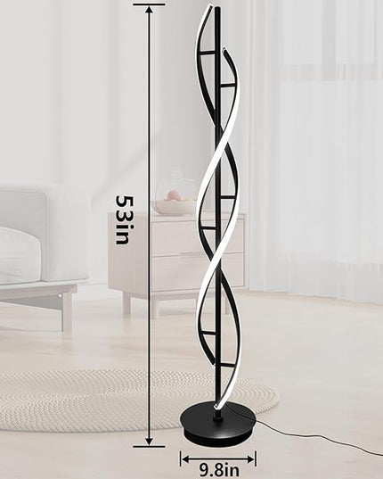 Spiral Floor Lamp 53 inch, with Remote Control Three Color Dimmable Standing Lamps, Modern Creative Pole Lamp, 36W Floor Lamps for Living Room, Bedroom, Office, Study Light（Black） - LeafyLoom
