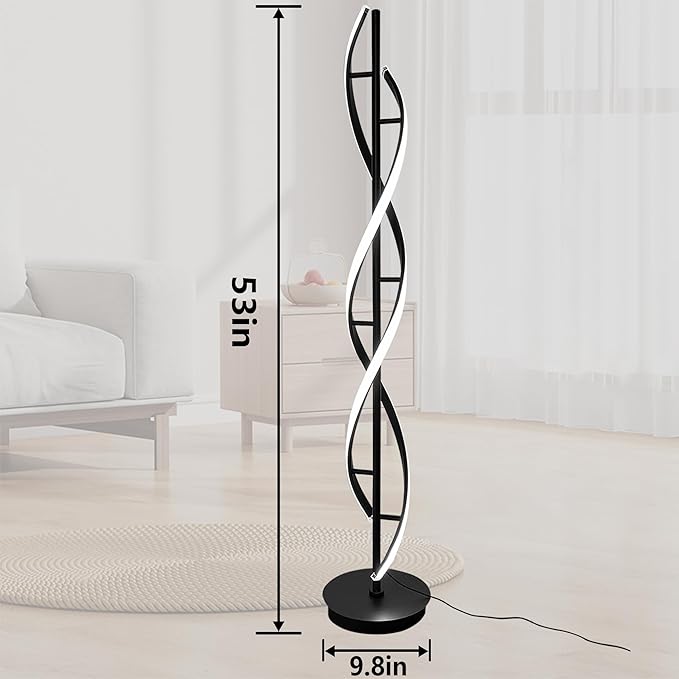 Spiral Floor Lamp 53 inch, with Remote Control Three Color Dimmable Standing Lamps, Modern Creative Pole Lamp, 36W Floor Lamps for Living Room, Bedroom, Office, Study Light（Black） - LeafyLoom