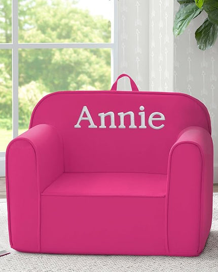 Delta Children Personalized Cozee Chair - Customize with Name – Foam Kids Chair for Ages 18 Months and Up, Hot Pink - LeafyLoom